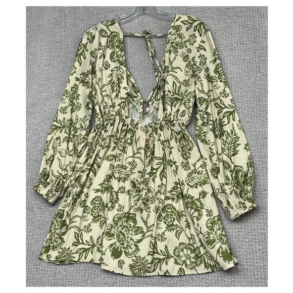 Free People Women's Green Botanical Print Long Sleeve Dress Size XS #65664 - Picture 2 of 3